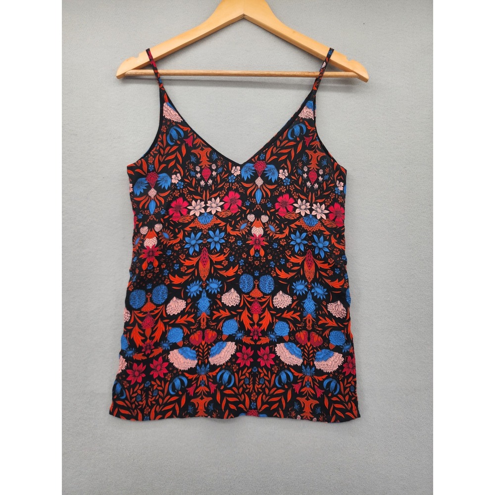 H&M Floral Cami Top Black Red Blue Botanical Print V-Neck Spaghetti Strap Sz 2‎